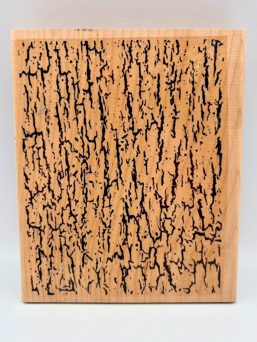 Wood-Block Rubber Stamp - Natural Wood Crackle Textured Look. Size: 6” x 5”